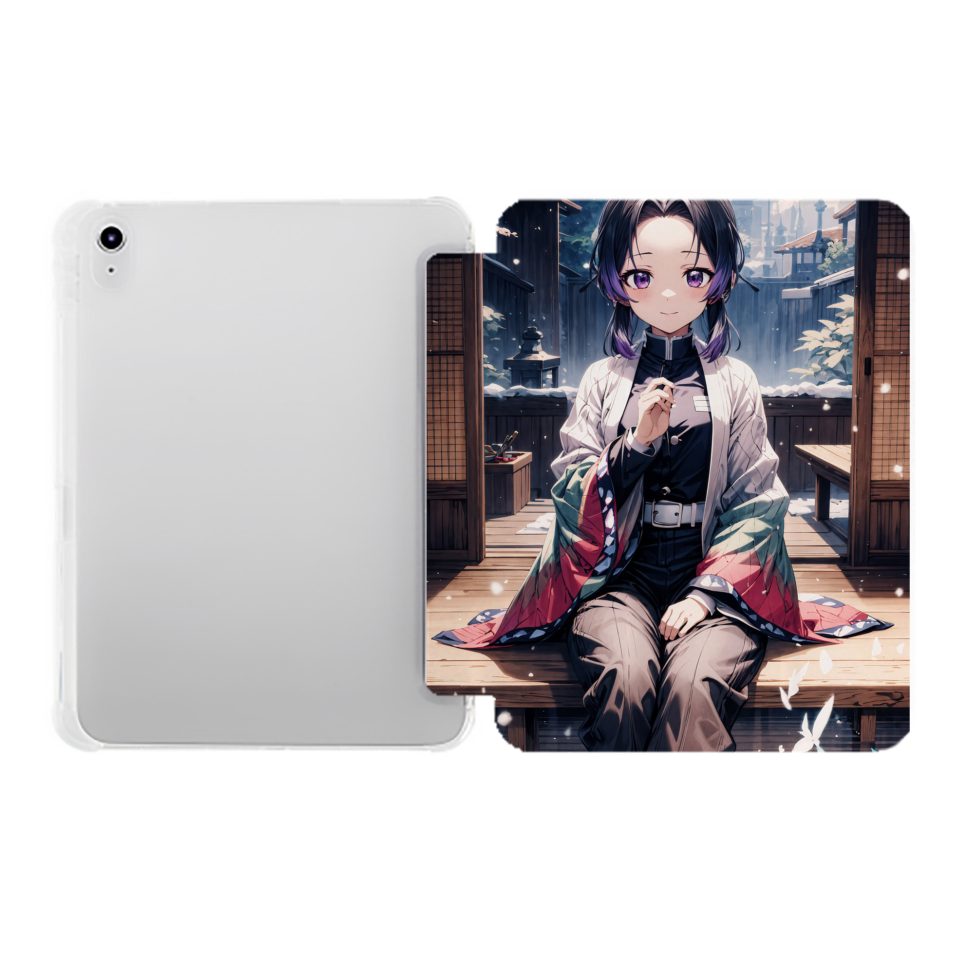 （画像用） 鬼滅の刃（きめつのやいば）蟲柱-胡蝶 しのぶ／こちょう しのぶ Kochou Shinobu IPad ケース ペン収納付き 三つ折りスタンド PUレザー×シリコン 対応機種9.5/10.5/10.9インチ